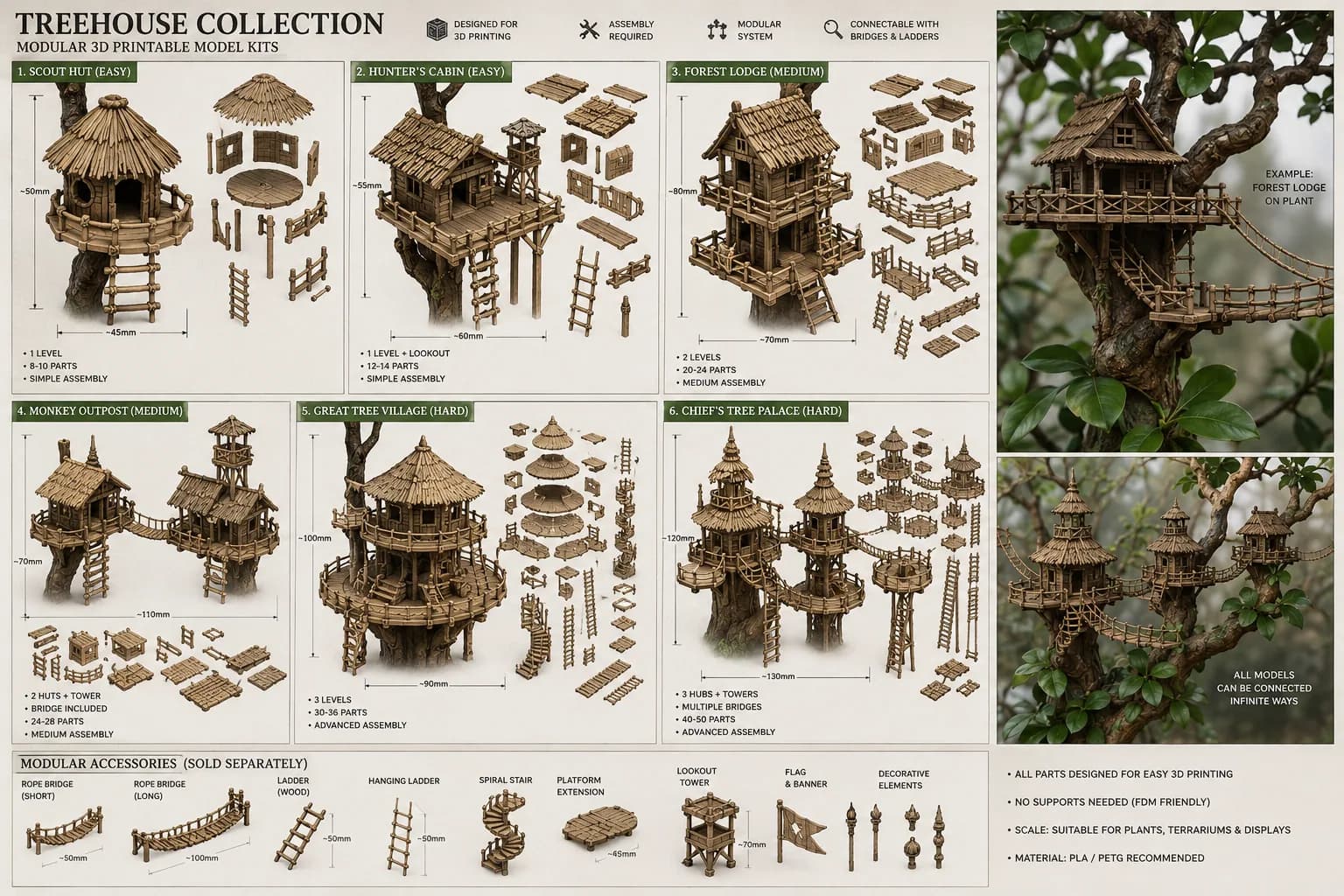 Modular parts and treehouses from the Treehouse Collection